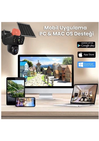 4g, 6mp Çift Lensli Ptz Güvenlik Kamerası Hareket Algılama 128 Gb Sd Kart Hediyeli Gri - Siyah