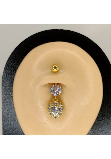 Aya Tasarım Gold Renk Kalpli Göbek Piercing Altın