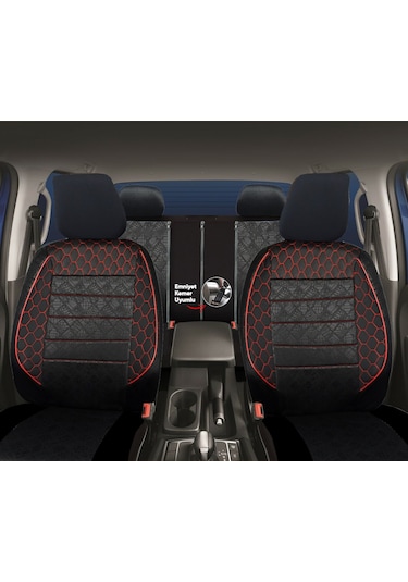 Gof Plus Serisi Universal Oto Koltuk Kılıfı Siyah-Kırmızı Dikişli