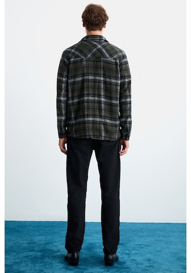 Allenı Erkek Pamuk Gömlek Yaka Relaxed Oduncu Haki Gömlek