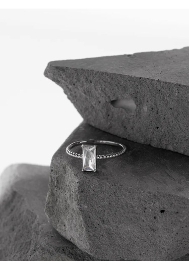 Sılverme 925 Ayar Gümüşten Örgü Taşlı Baget Gümüş Yüzük 328158973 Gri