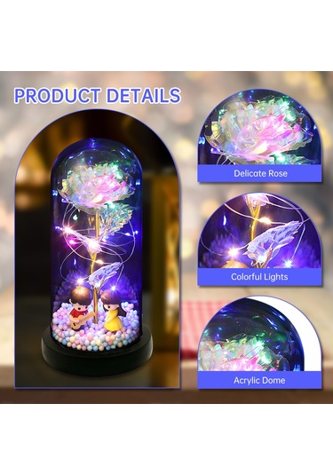 Qingmipy Renkli Işıklandırmalı Akrilik Kubbede Sonsuz Gül - Anneler Günü, Sevgililer Günü Hediyesi Beyaz