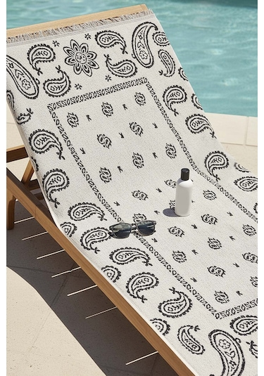 Gri Retro %100 Pamuklu Plaj Havlusu 70x140 Cm