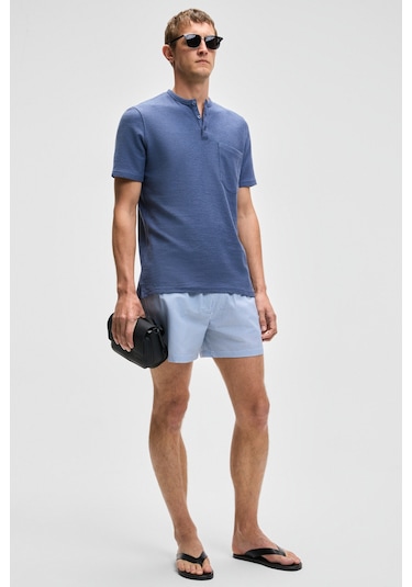 ERMAC Erkek Hakim Yaka Düğmeli Kısa Kol İndigo T-Shirt