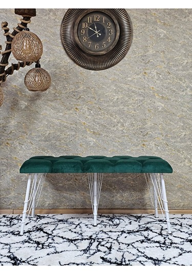 Metal Beyaz Tel Ayaklı 100 Cm Puf Bench - Puf - Bench - Oturak - Çok Renkli