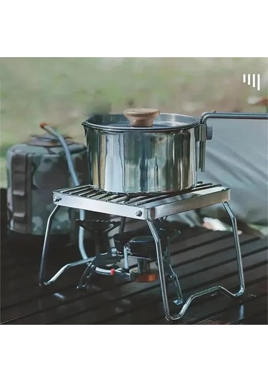 Açık Paslanmaz Çelik Soba Tutucu Kamp Taşınabilir Katlanır Mini Metalik