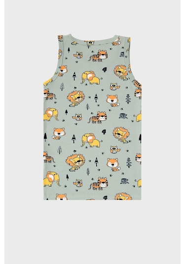 Lela Desenli Streç Pamuklu Bisiklet Yaka Atlet Boxer 2'Li Iç Giyim Erkek Çocuk Takım 6651010 Açık Haki