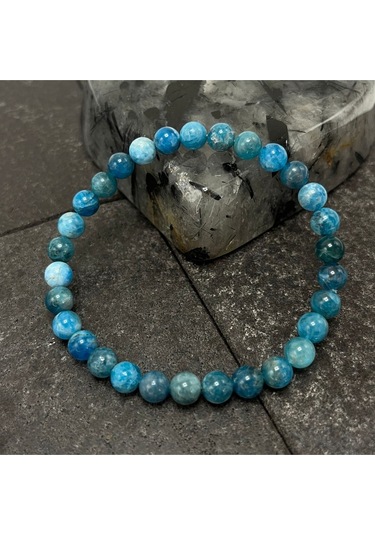 Sertifikalı Apatit 6mm Doğal Taş Bileklik Mavi