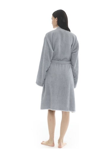 Athena Kimono Kadın Bornozu- Gri %100 Pamuk Gri