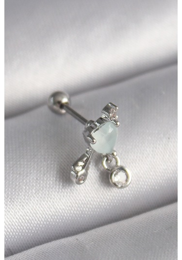 316l Çelik Gümüş Renk Beyaz Minelik Kalp Sallantı Zirkon Taş Deta