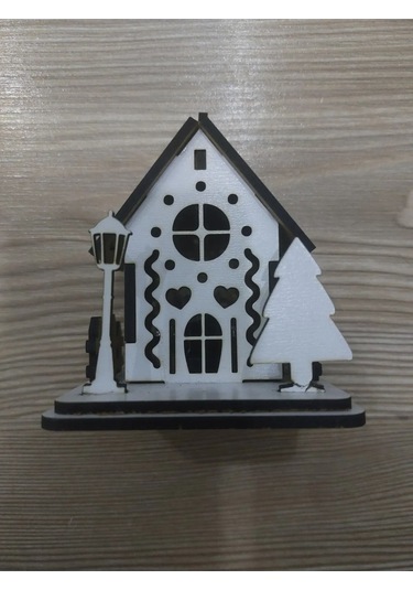 Lavanta Tasarım Işıklı Ağaca Asılabilen Maket Ev 4 Beyaz