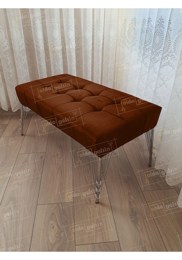 Modern Dilim Puf Ayakucu Puf Gümüş Metal Ayak 100 45 Beyaz