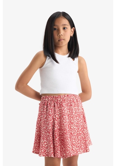 Defacto Kız Çocuk Desenli Esnek Belli Viskon Etek E3836a825smrd62 Kırmızı