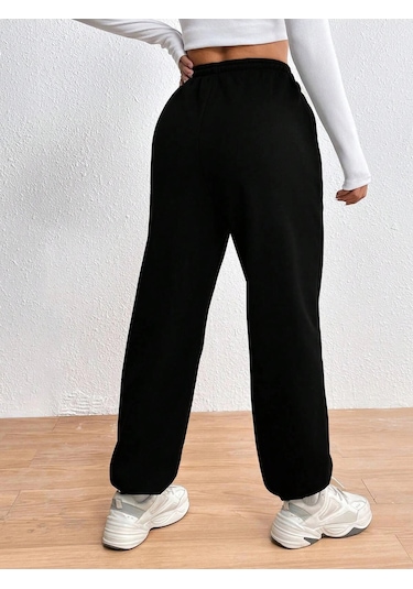 Halloween Skeleton Hand & Letter Graphic Drawstring Waist 4 Mevsim Eşofman Siyah