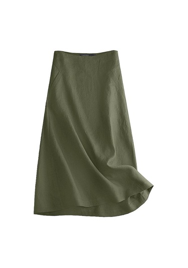Zanzea Bayan Yaz Casual Yan Fermuarlı Pamuk Keten Etekler Koyu Yeşil