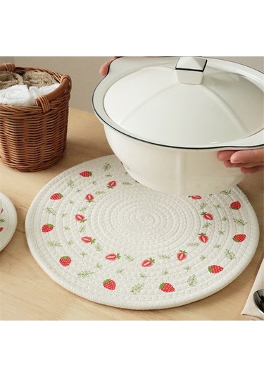 Adet Kalın Yuvarlak Pamuklu Dokuma Yalıtım Pedi Masa Örtüsü, Çiçek Diğer