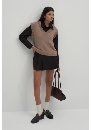 Private Edition Kemerli Mini Etek Acı Kahve Acı Kahverengi