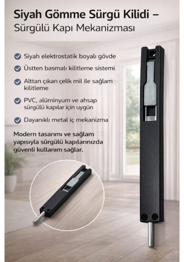 Uyar Siyah Alüminyum İtalyan Sürgü Uzun 1 Adet