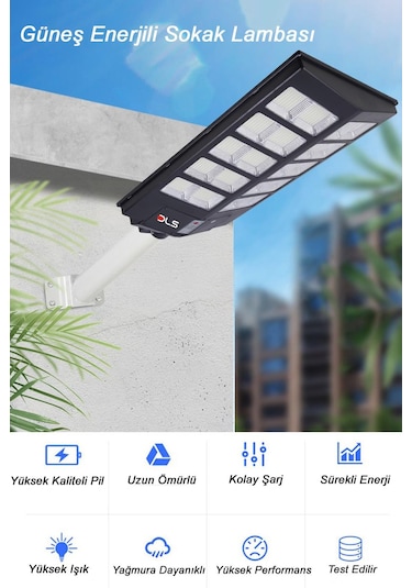 2'li Paket Dls 1000w Güneş Enerjili Solar Sokak Lambası Hareket Sensörlü Led Bahçe Aydınlatması