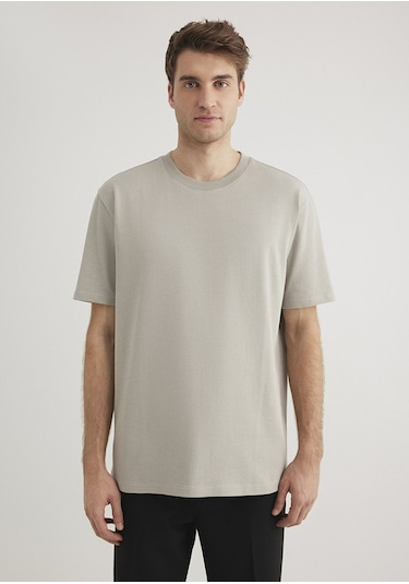Mavi - Bisiklet Yaka Gri Basic Tişört 0611596-70100 Gri
