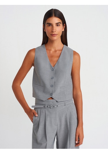 Dilvin 60562 Kısa Özel Dikim Yelek Açık Gri