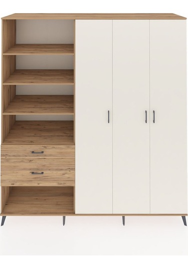Kronos Dolap 16 Raflı 2 Çekmeceli 3 Kapaklı 220x59x243 Çam-aytaşı/çam Aytası/atlas Çam