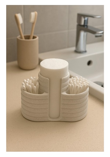 Makyaj Organizeri - 3 Bölmeli - 12cm - Mermer Beyaz Mermer Beyazı