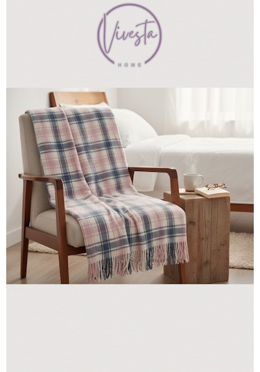 Yumuşacık Scotch Battaniye 150 200 Cm Sıcak, Şık Ve Konforlu Tasarım Pembe - Mavi