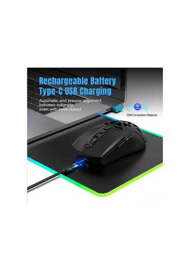 Mufunye Hxsj T26 Kablosuz Oyun Faresi: 4800dpı, Rgb Aydınlatma, Hızlı Şarj, 7 Tuşlu, Pc/mac Uyumlu 001