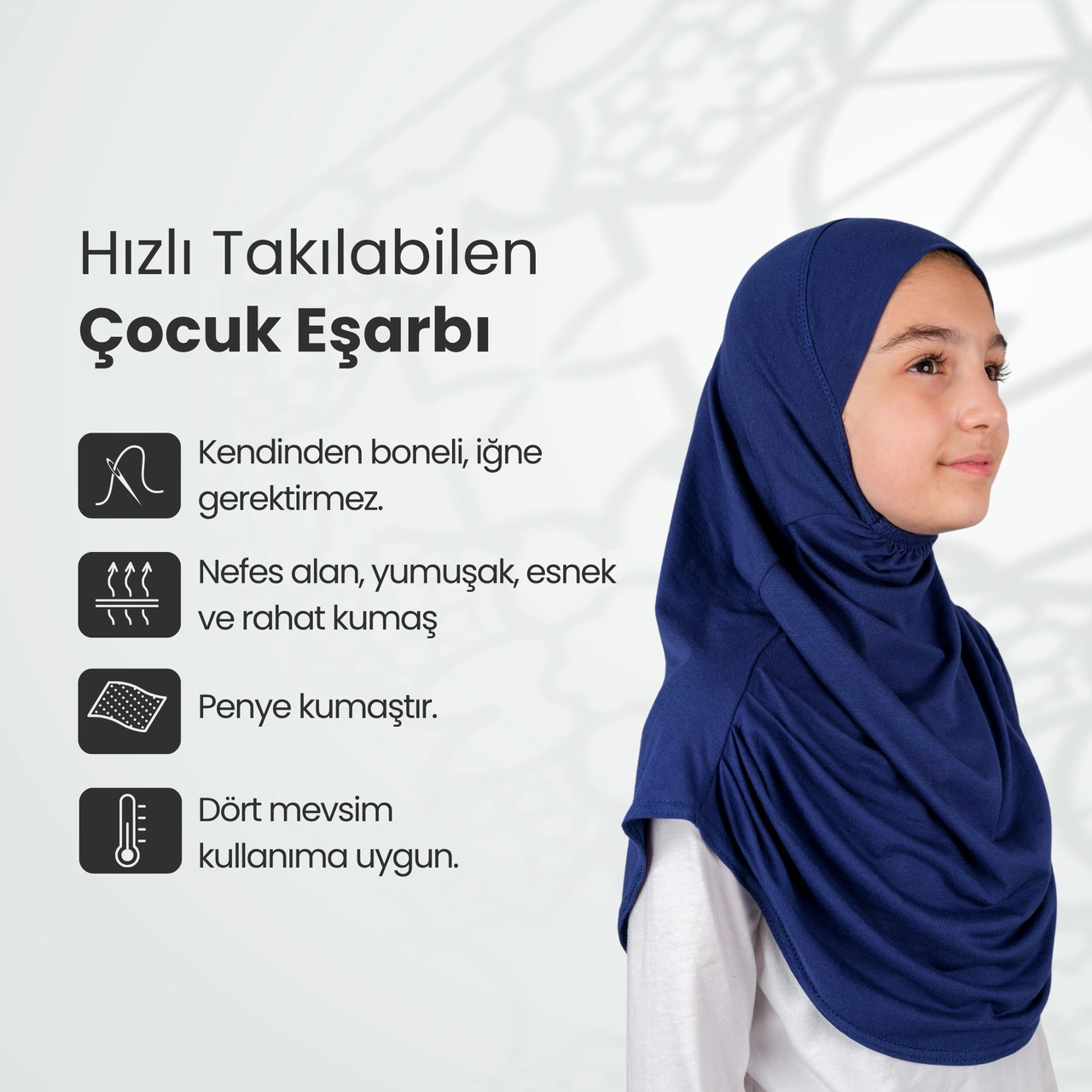Pratik Hazır Geçmeli Çocuk Şal Lacivert Lacivert
