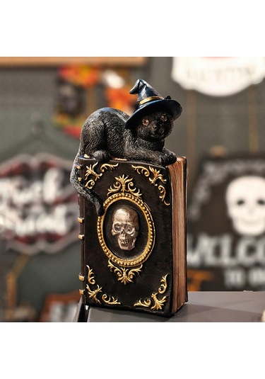 Homyl Kitaplık, Şömine Ve Masa Üstü Için Cadı Kedi Heykeli 11cmx6,5cmx21,8cm