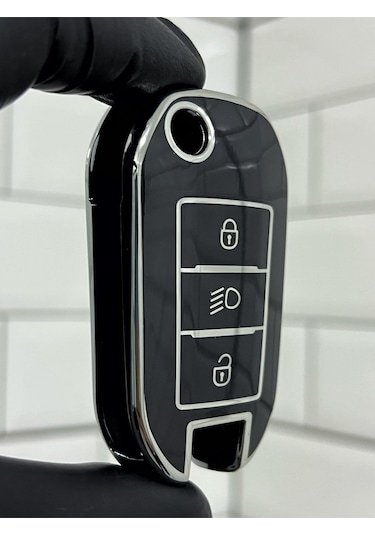 Citroen Berlingo C-elysee C3 C4 Cactus Jumpy Far Göstergeli Anahtar Kılıfı Siyah Gümüş
