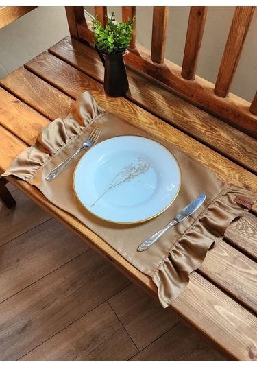 Serra Saten 2 Kenar Fırfırlı Camel Vintage Amerikan Servis 30x50