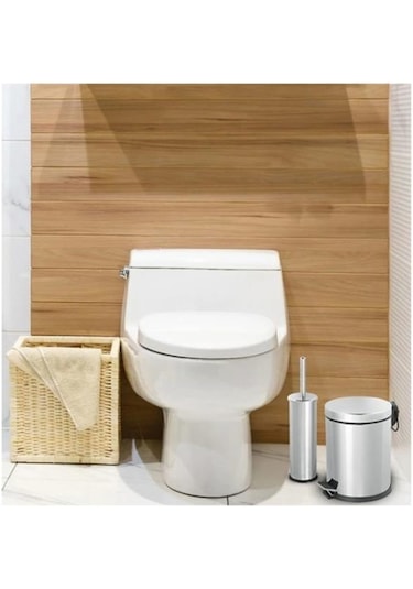 Banyo Seti - 3 Litre (Lt) Çöp Kovası Ve Tuvalet Fırçası Krom