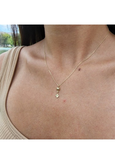 Karo Güverseli Sade Taşsız Tasarım Modern Gündelik Hediye Taşsız 14 Ayar Altın Kolye-güvercin Kolye