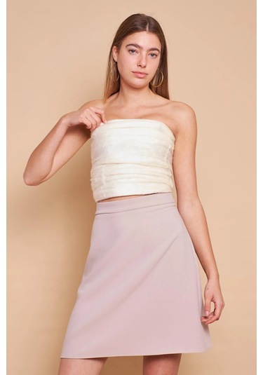 Yüksek Bel Hafif Likralı Kumaş Diz Boy Çan Etek-taş Taş