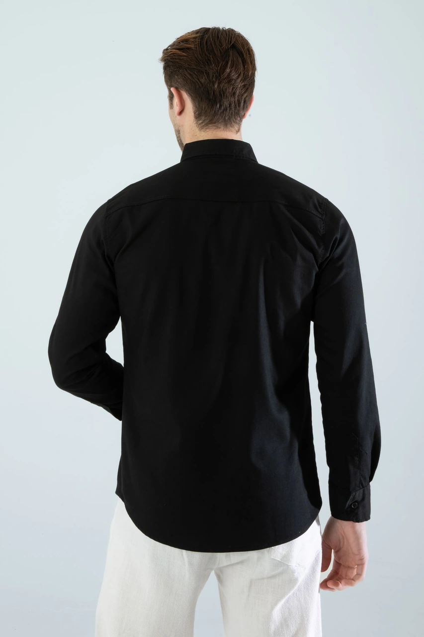 Slim Fit Erkek Cepsiz Kot Gömlek Siyah