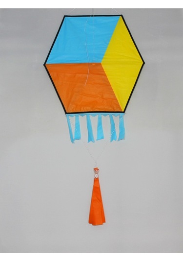 Gülen Uçurtma/Hışır Altıgen Küp Desen Uçurtma/Sarı Mavi Turuncu
