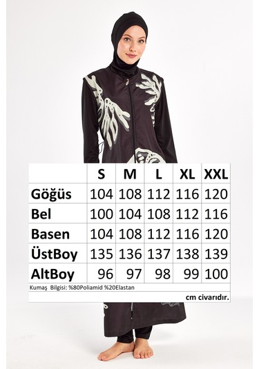 Uzun Tam Boy Tam Kapalı Tesettür Mayo Here 1308 Siyah Siyah01 Siyah