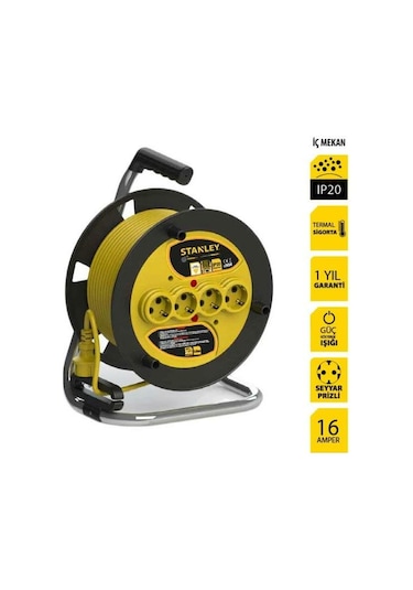 Stanley St-e-2515 Makaralı Kablo 25 Mt, 3x1.5mm, 4 Prizli, Ip20 25 M
