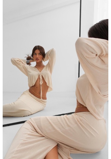 Düşük Bel Maxi Boy Etek Bej