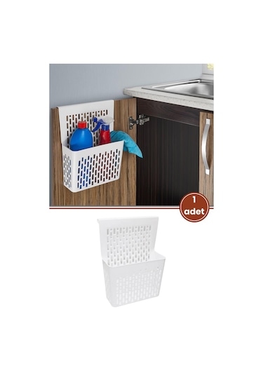 Dolap İçi Asılabilir Düzenleyici, Mutfak Banyo Dolap Kapağı Sepet Poşetlik Askılık Organizer 1 Adet Beyaz