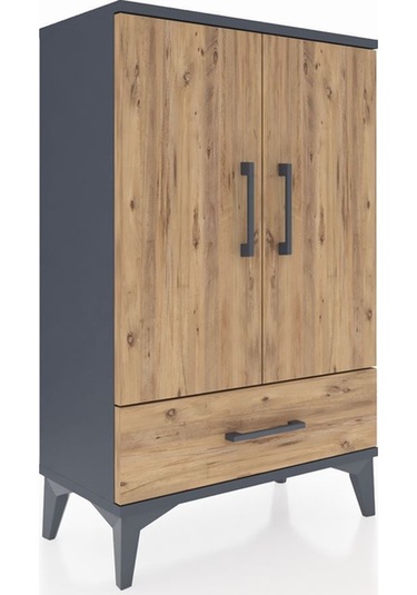 Arges Komodin 2 Raflı Tek Çekmeceli 2 Kapaklı 60x30x96 Antrasit-çam Antrasit