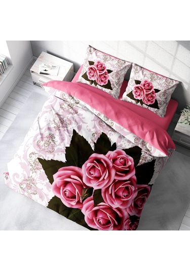 Monohome Rose1008 3D Pamuk Saten Çift Kişilik Nevresim Takımı Çok Renkli