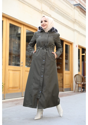 BATTAL BÜYÜK BEDEN KADIN TAMAMEN KÜRKLÜ PARDESÜ & MONT Haki