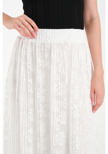 Pliseli Maxi Etek Beyaz