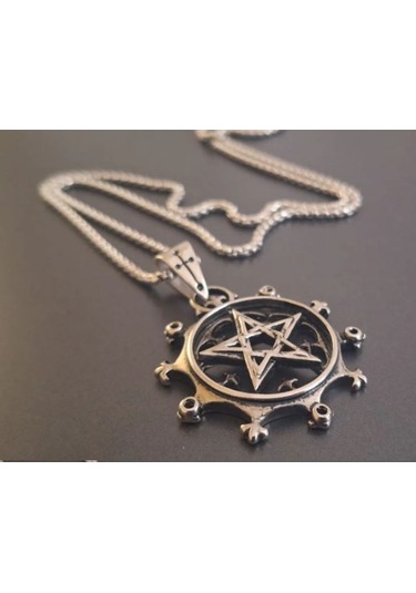 Paslanmaz Çelik Pentagram Yıldız Kolye Gümüş