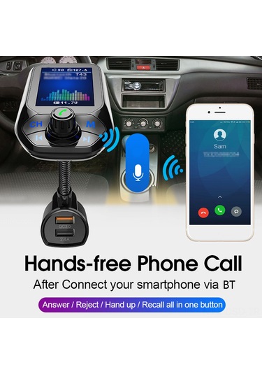 Samdoo Araç İçi Mp3 Çalar Bluetooth Fm Verici Hızlı Şarj Gerilim Kontrolü T43 Model