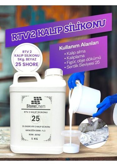Yüksek Kalite 1. Sınıf Rtv 2 Kalıp Silikonu 5 Kg Beyaz 25 Shore 5 KG