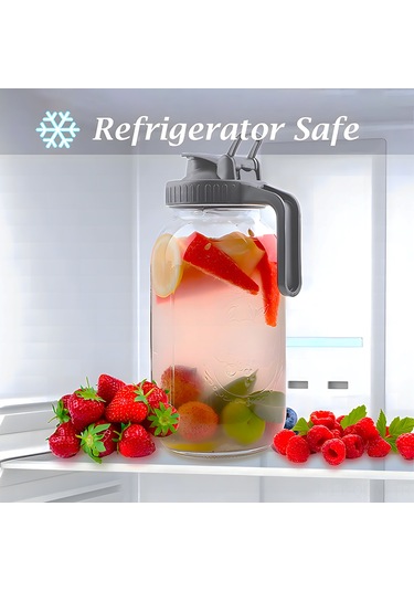 Qingmipy Sızdırmaz Geniş Ağızlı Cam Sürahi, 2 Litre Filtreli Soğuk Demleme İçecek Kabı, Su/meyve Suyu/çay/süt İçin Gri